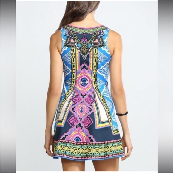 FLYING TOMATO ANTHROPOLOGIE Geometric Fit & Flare Mini Dress Cotton Size Large - Picture 8 of 8